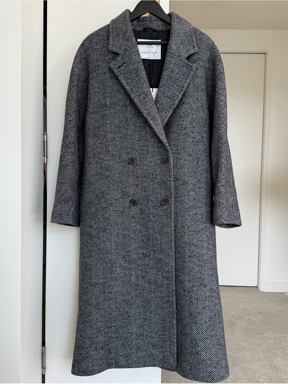 Aritzia & Babaton Atelier The Slouch Coat - Soft Wool Cashmere. Gray Herringbone